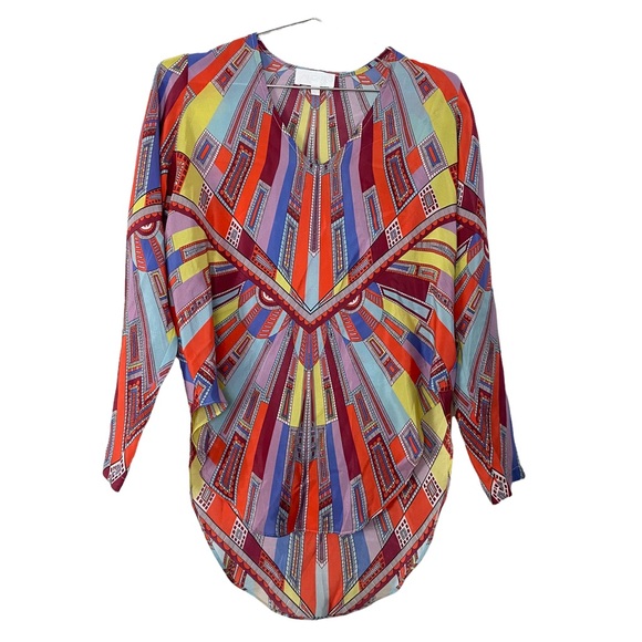 Alexis Silk V-neck Sheer Art Deco Print Blouse - Picture 1 of 4